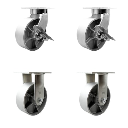 Service Caster 8'' Heavy Duty Semi Steel Cast Iron Caster Set 2 Swivel Lock/Brake 2 Rigid, 4PK CRAN-SCC-KP92S830-SSR-SLB-BSL-2-R-2